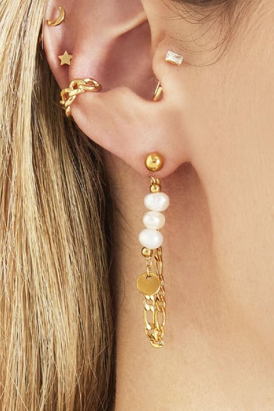 Earrings Chained On Pearls Silver Color Stainless Steel h5 Picture2